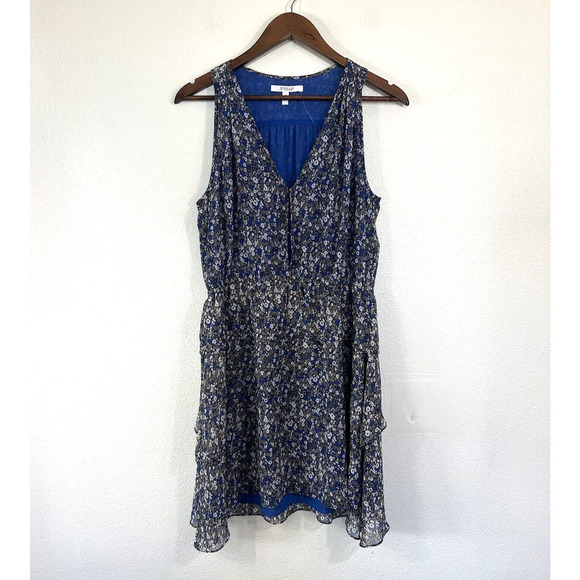 Derek Lam 10 Cosby Silk Dress Womens Size 8 Blue Ditsy Fairy Floral Ruffle - Picture 1 of 7